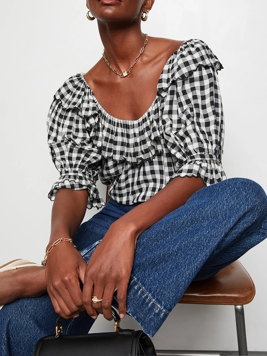 Doen Tops - Doen Samara Ruffled Gingham Voile Blouse black white